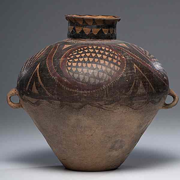 Appraisal: Chinese Neolithic Pot Chinese a neolithic terra cotta two-handled ovoid-form