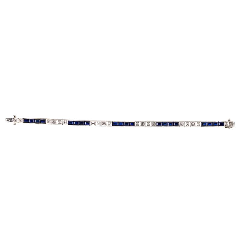 Appraisal: K WHITE GOLD DIAMOND SAPPHIRE LINE BRACELET Condition Report