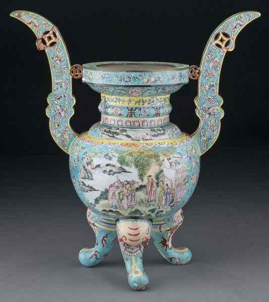 Appraisal: Chinese Qing Canton enamel incense burnerdepicting figures in a landscape