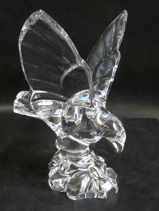 Appraisal: VAL SAINT LAMBERT CRYSTAL EAGLE SCULPTURE having wings spread landing