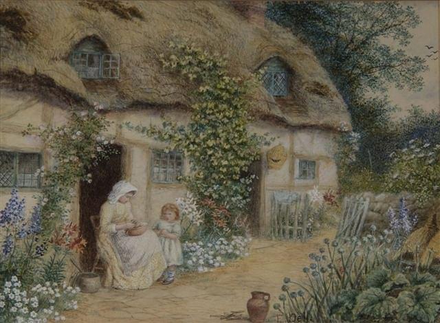 Appraisal: ETHELINE EVA DELL Act - - Thatched cottage with mother