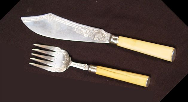 Appraisal: LONDON IVORY HANDLE STERLING FISH SET London hallmark Sibray Hall