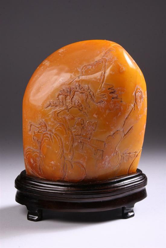 Appraisal: CHINESE TIANHUANG STONE SEAL Carved to depict mountainous landscape -