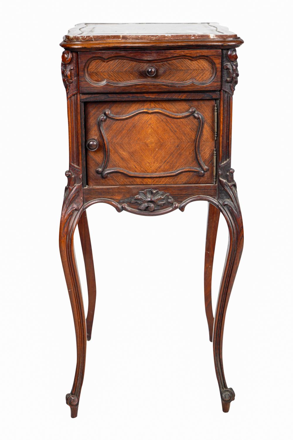 Appraisal: LOUIS XV STYLE MARBLE TOP NIGHTSTAND th century in the