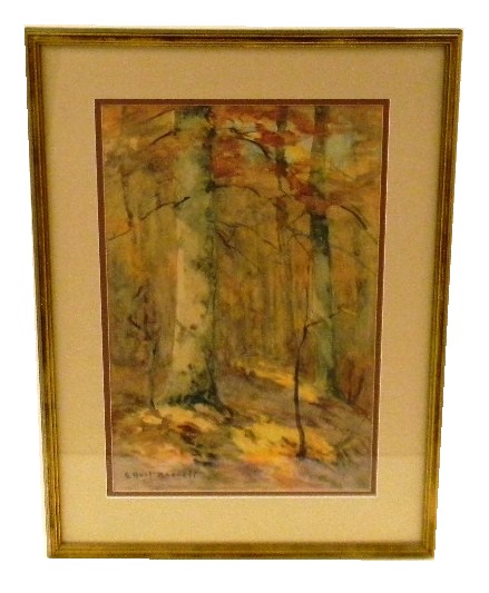 Appraisal: Elizabeth Hunt Barrett American b watercolor wooded landscape scene depicts