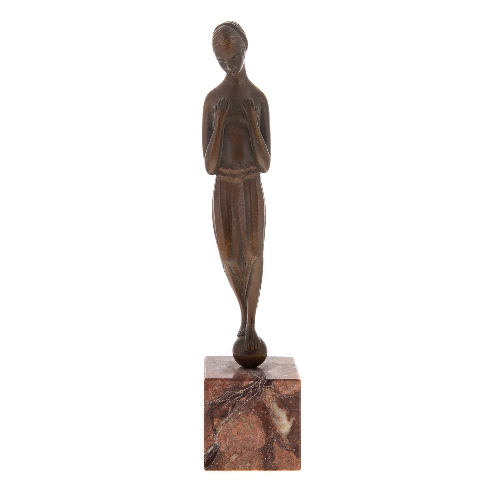 Appraisal: MINIATURE ART DECO BRONZE FEMALE FIGURE Circa s stylized standing