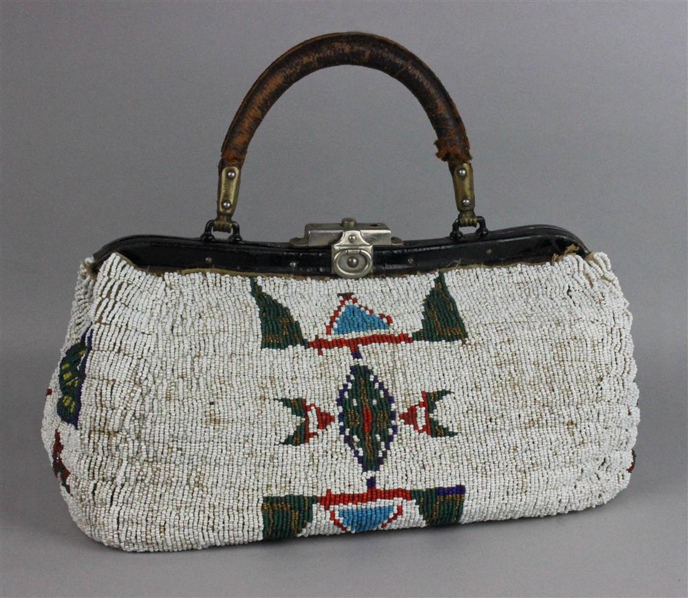 Appraisal: PLAINS BEADED HIDE DOCTOR'S BAG Reservation period geometric devices against