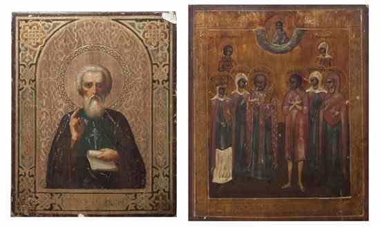 Appraisal: Two Russian Wood Icons Height of larger inches