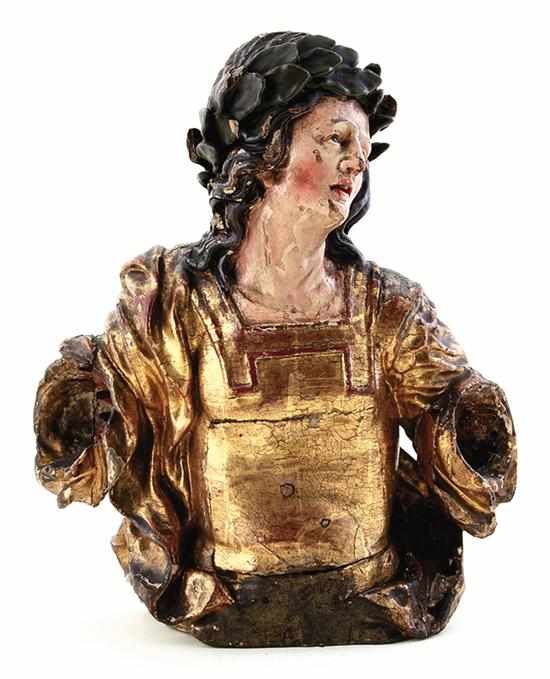 Appraisal: Baroque parcel-gilt and painted carved wood figure th century male