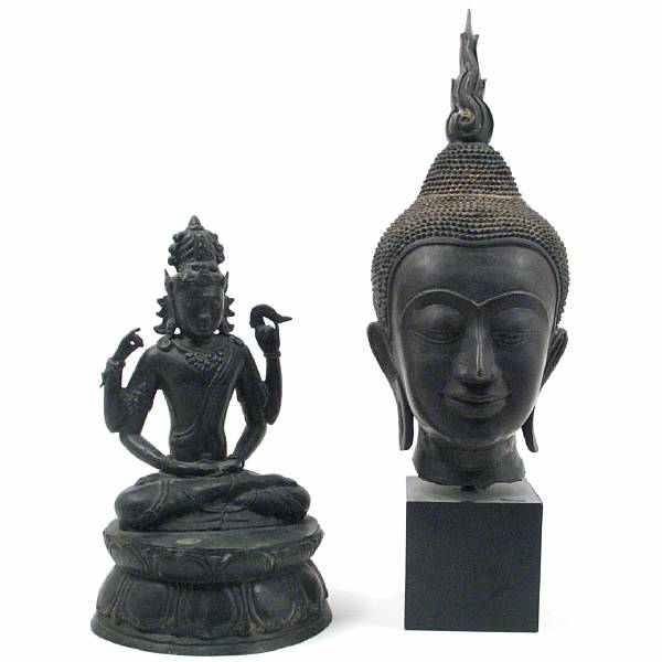 Appraisal: A Thai Ayutthaya style bronze head of buddha together with