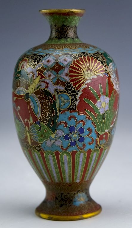 Appraisal: Japanese Fine Wire Cloisonne Floral Enamel Vase Japanese cloisonne vase