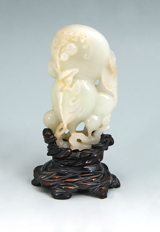 Appraisal: CARVED CELADON JADE DOUBLE GOURD VINE Chinese carving of a