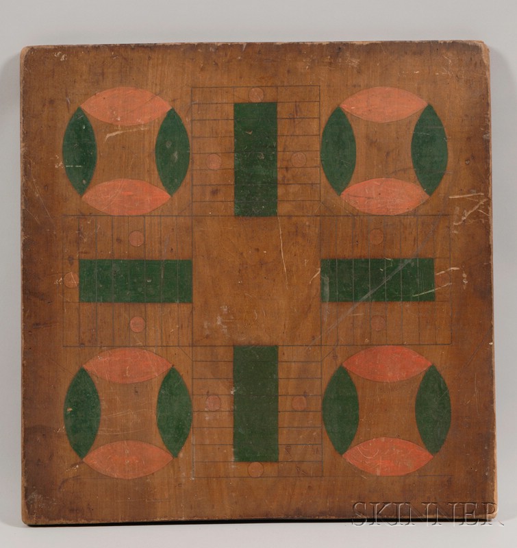 Appraisal: Polychrome Painted Poplar Two-sided Game Board x in