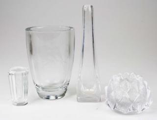 Appraisal: Four pcs Orrefors blown crystal art glass incl candle holder