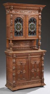 Appraisal: Continental Carved Oak Jacobean Style Buffet a Deu Continental Carved