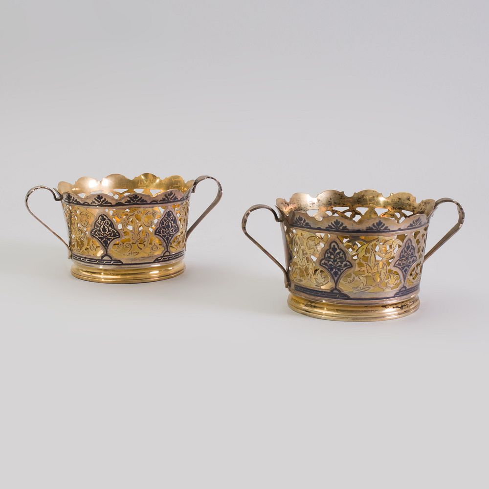 Appraisal: Pair of Russian Silver-Gilt and Niello Bottle Coasters Marked '