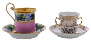 Appraisal: Two German Porcelain Cups and Saucers KPM Horoldt-style trembleuse and