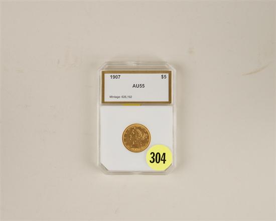 Appraisal: Five Dollar Gold Piece Certified by PCI AU-