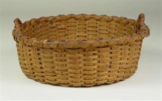 Appraisal: Oak Splint Basket Circa Delicately woven splints with wrapped rim