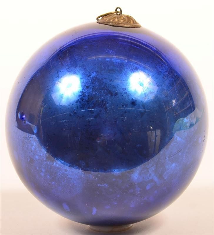 Appraisal: Blue Blown Glass Ball Form German Kugel Blue Blown Glass