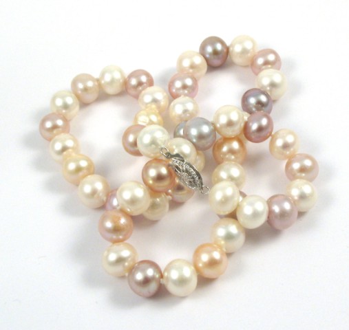 Appraisal: MULTI-COLOR PEARL PRINCESS LENGTH NECKLACE Mixed pink white and violet