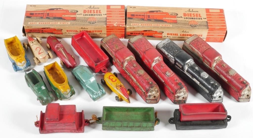 Appraisal: VINTAGE ARCOR RUBBER TOYSLot of pieces including trains trucks race