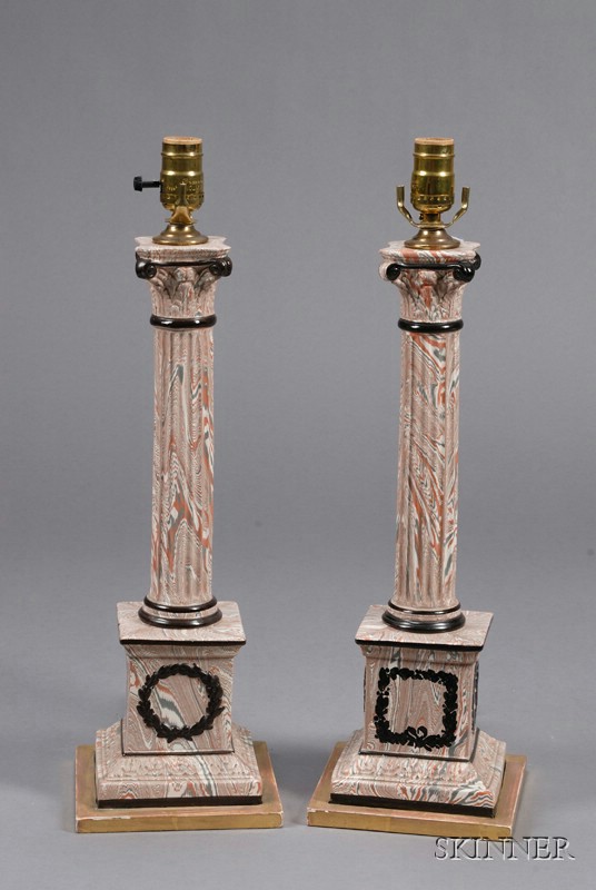 Appraisal: Pair of Classical-style Agateware Lamp Bases late th early th