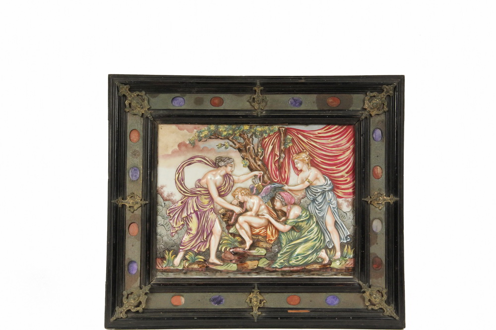 Appraisal: FRAMED CAPODIMONTE PLAQUE - th c Glazed Bas Relief Plaque