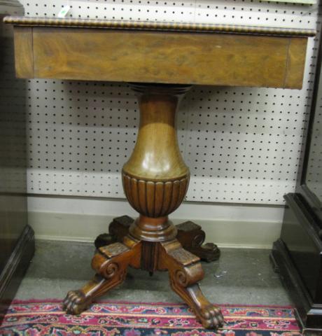 Appraisal: Empire Style Walnut Pedestal Game Table with paw feet ''