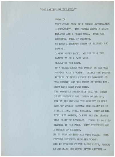 Appraisal: HEMINGWAY Ernest Typescript for The Capital of the World n