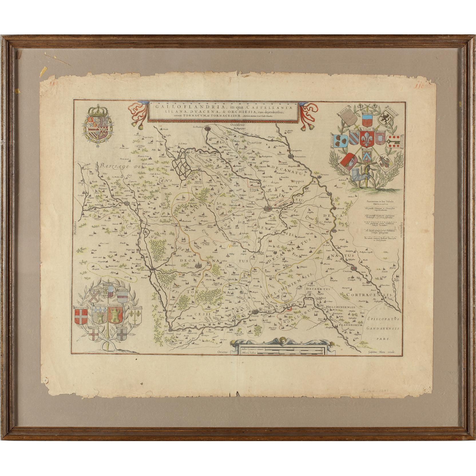 Appraisal: Willem Janszoon Blaeu Map of Flanders GALLOFLANDRIA IN QUA CASTELLANIA