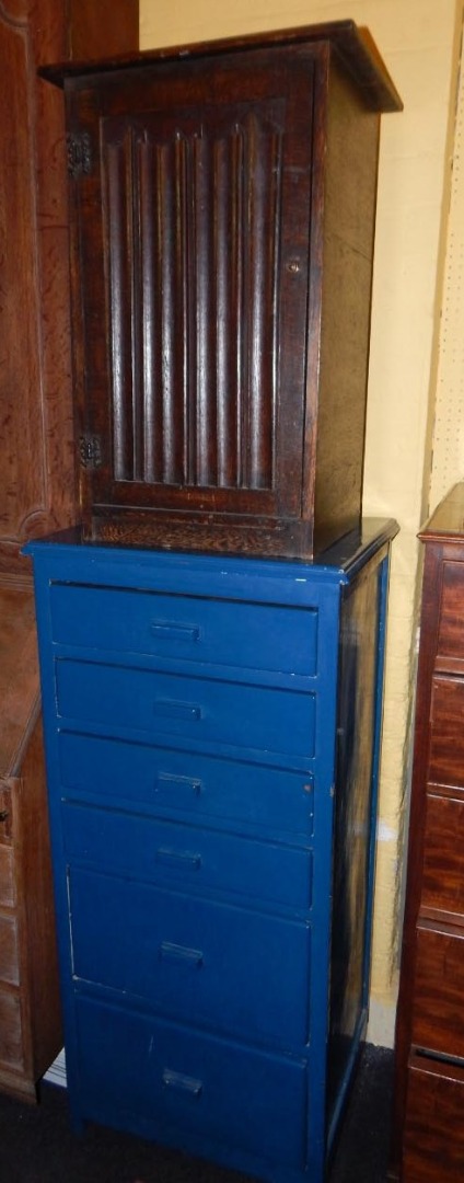 Appraisal: A mid thC blue painted chest of drawers with six