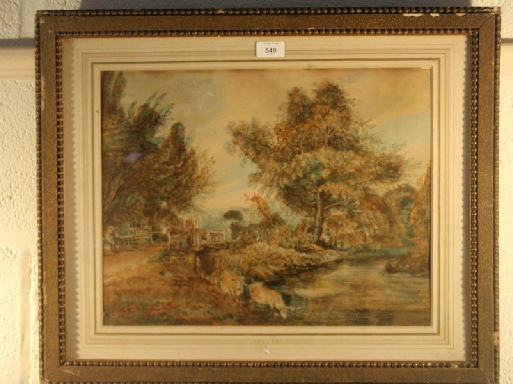 Appraisal: Jules Pages Tree and farm buildings in landscape oil on