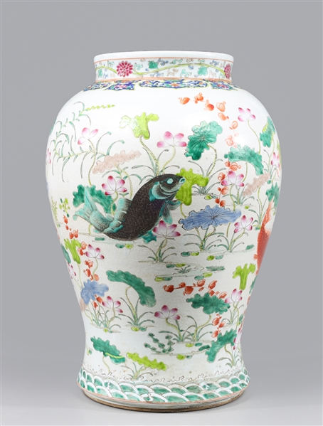 Appraisal: Large Chinese Famille Rose enameled porcelain baluster jar the body