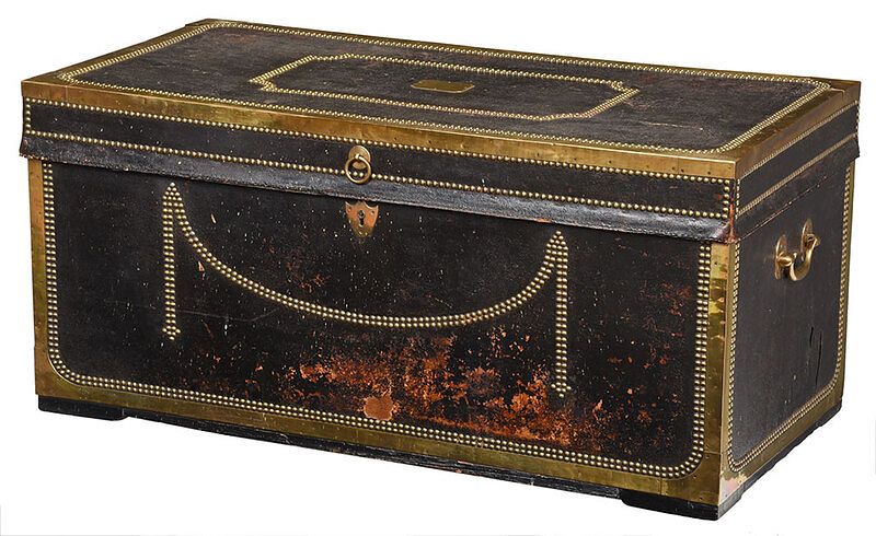 Appraisal: Chinese Export Leather Covered Camphor Wood Chest early th century