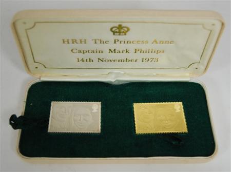 Appraisal: A set of ct gold replica stamps formed as a