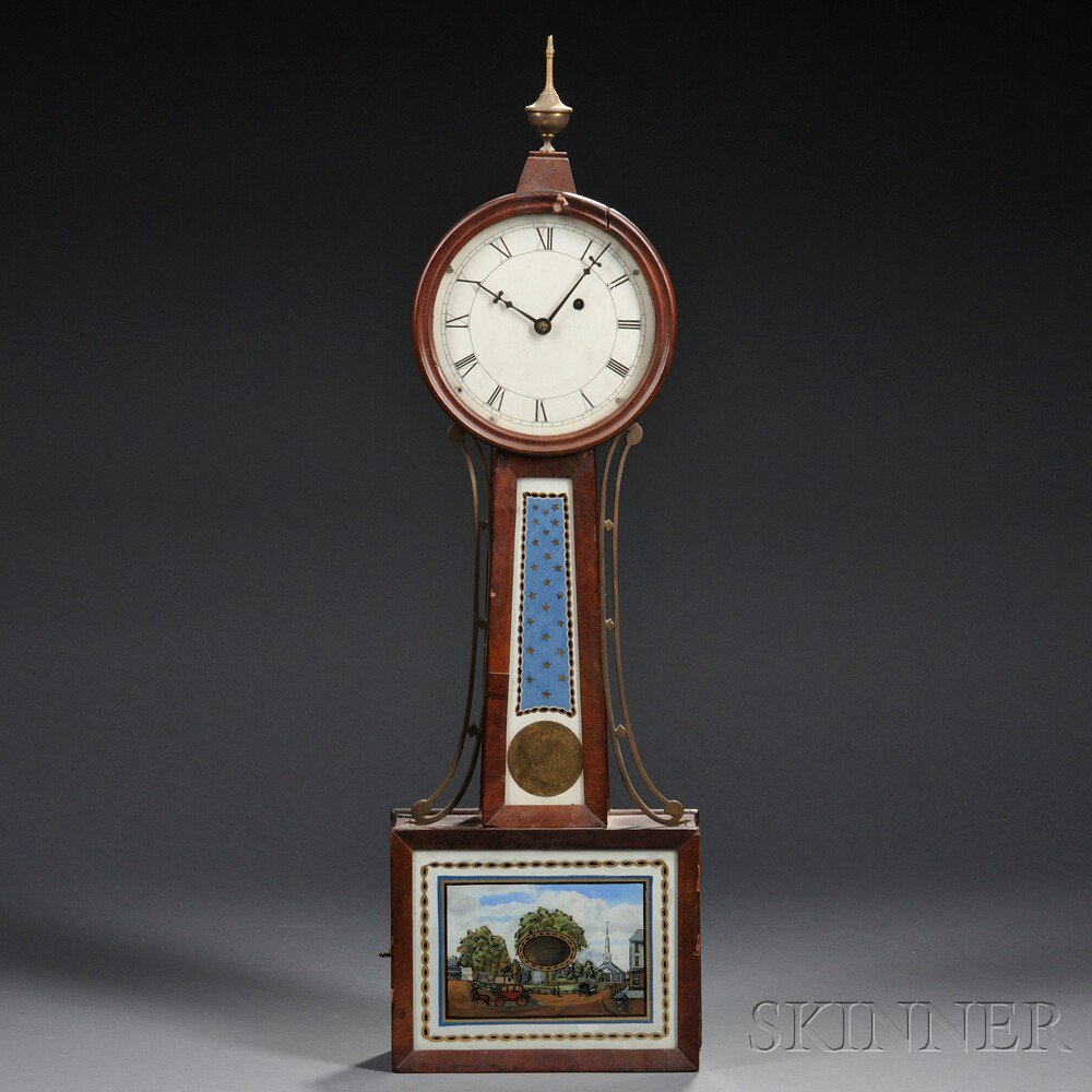 Appraisal: Mahogany Patent Timepiece or Banjo Clock Massachusetts c painted iron