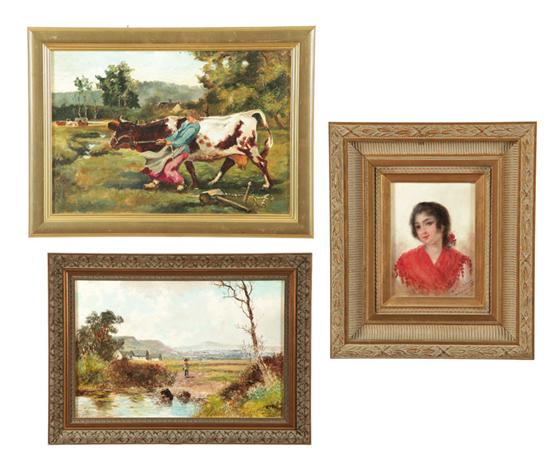 Appraisal: THREE PAINTINGS Late th-early th century Two American oils on