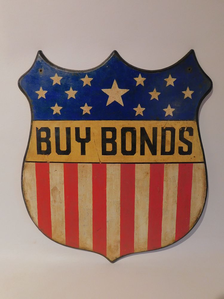 Appraisal: WWII TRAIN STATION WAR BONDS SHIELD Old WWII era painted