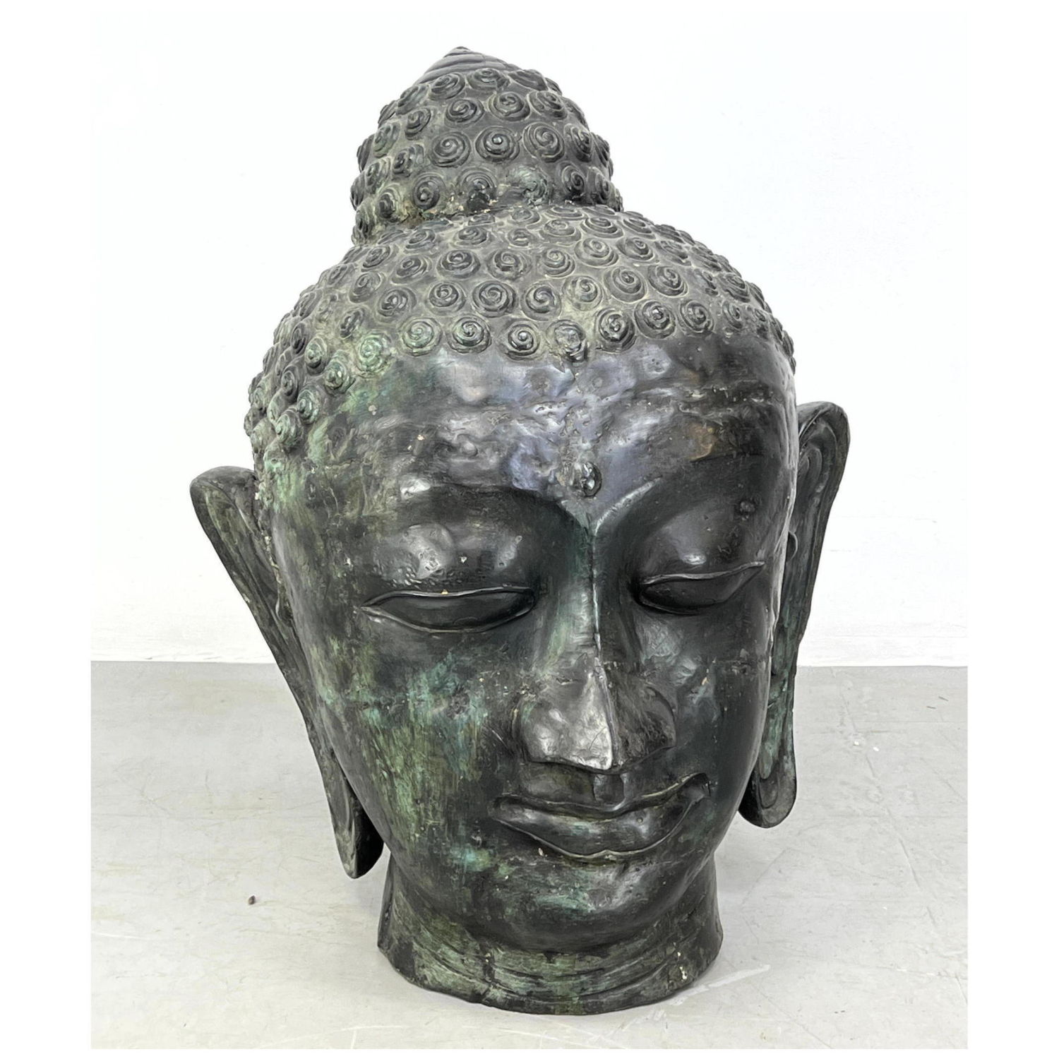 Appraisal: Large Bronze Figural Buddha Head Hollow Cast Garden sculpture Dimensions