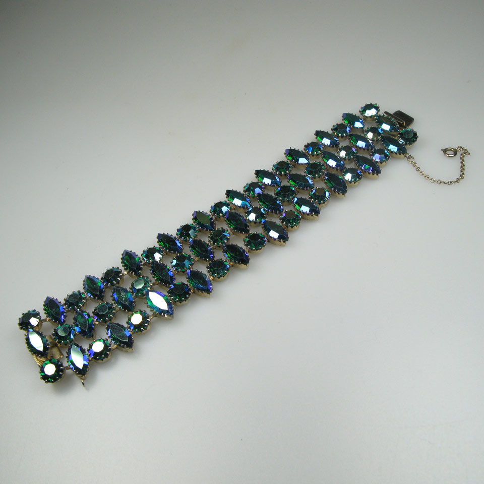 Appraisal: Sherman Strap Bracelet set with blue flash aurora borealis rhinestones