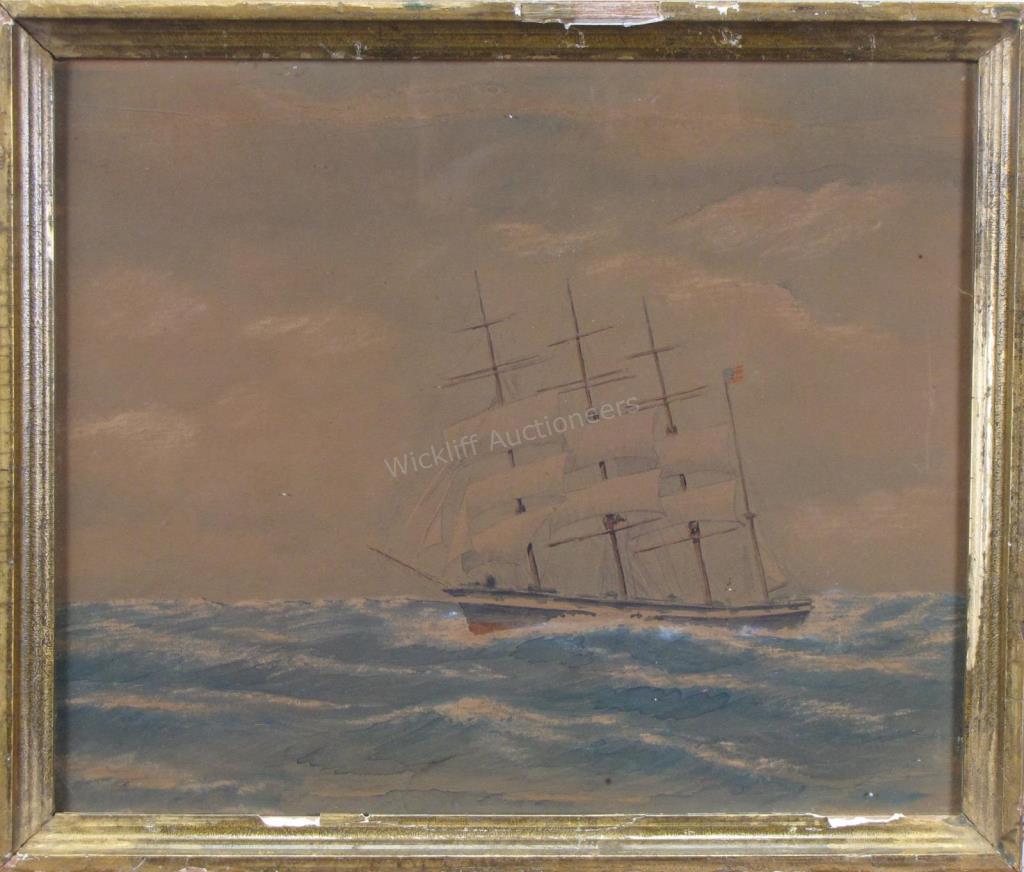 Appraisal: Unsigned th Cent x WC Ship at Sea Depicting four-masted