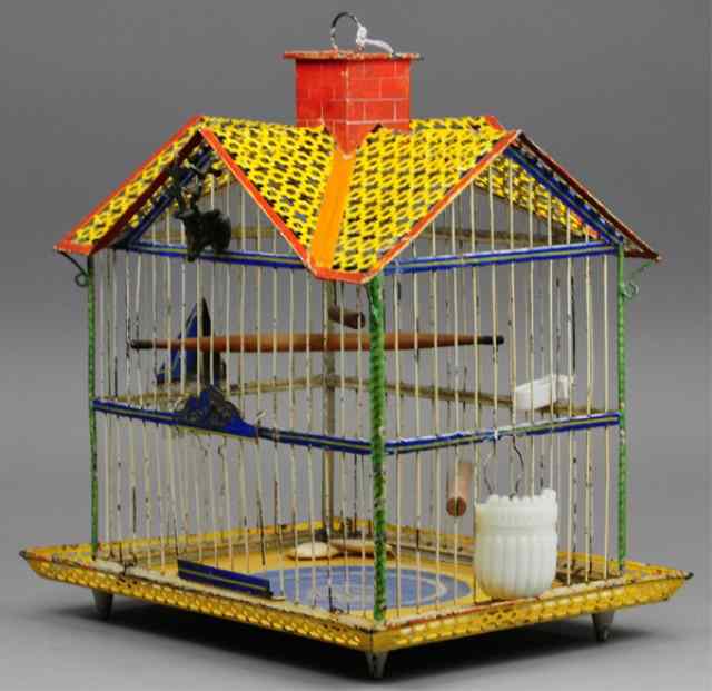 Appraisal: STEVENS BROWN BIRD CAGE Early American tin example painted in