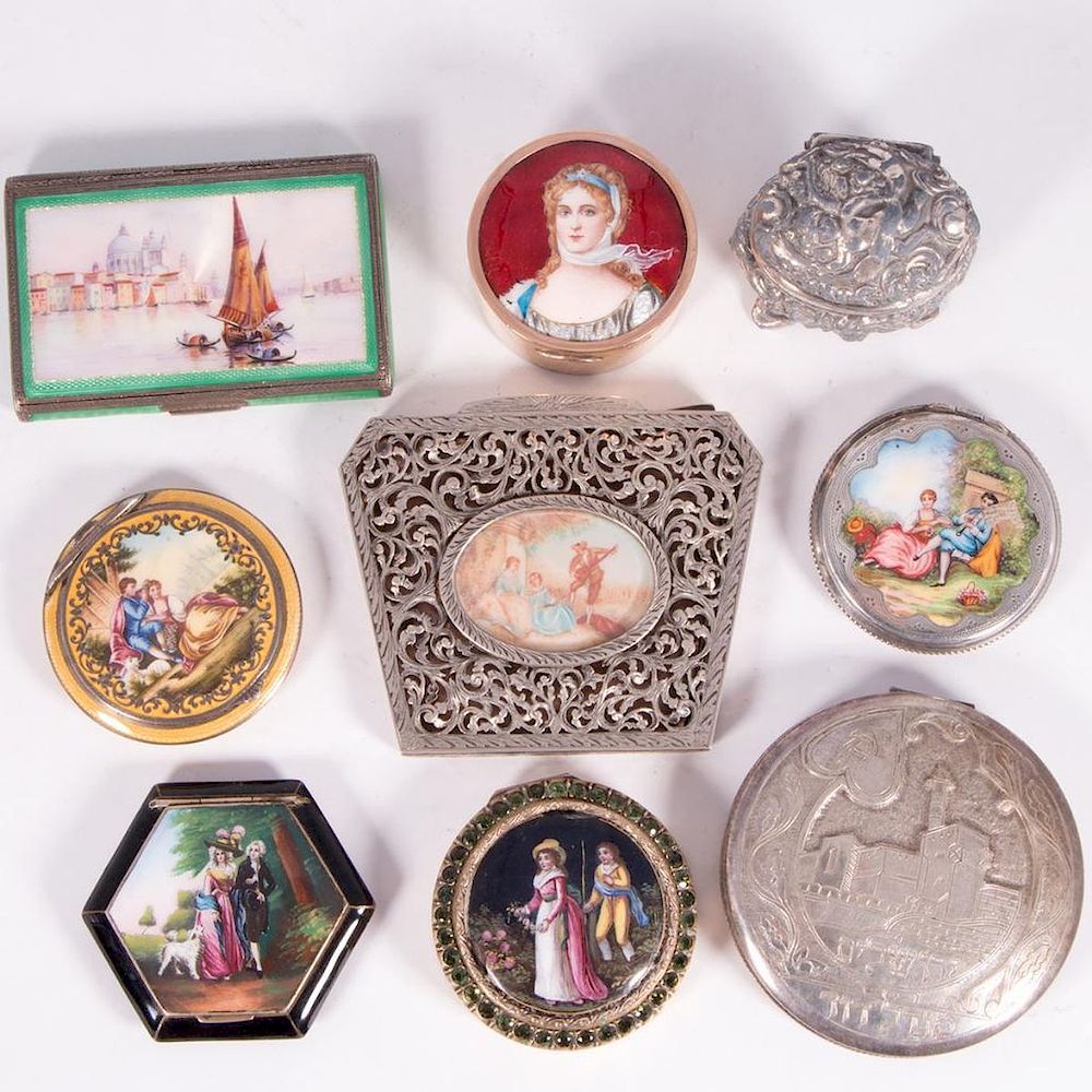 Appraisal: Collection of Six Sterling and Enamel Compacts and Thre Collection