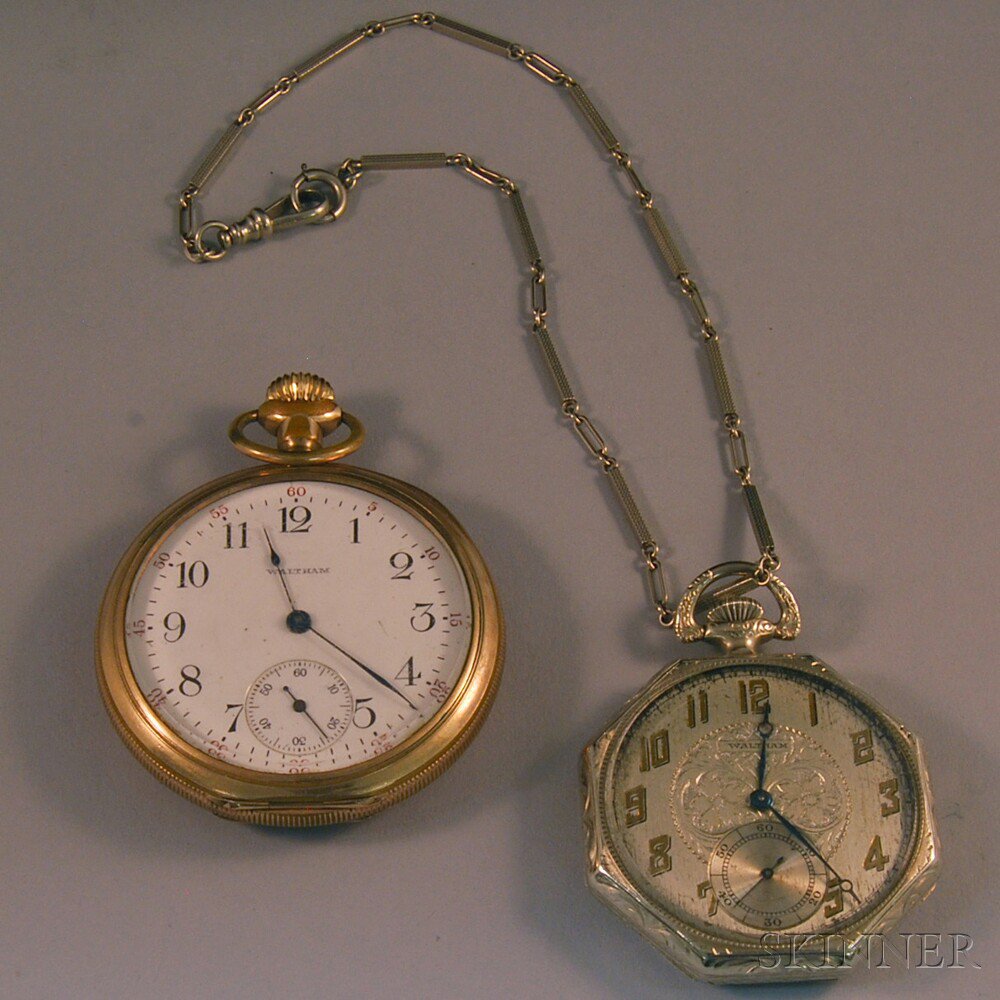 Appraisal: Two Waltham Open-faced Pocket Watches one yellow gold-filled -jewel manual-wind