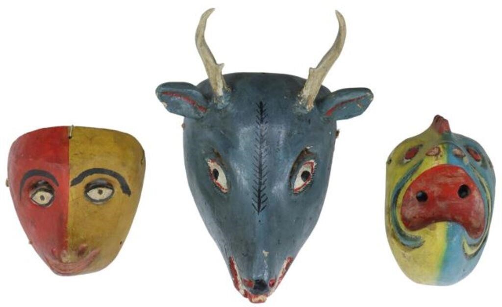 Appraisal: lot of Mexican folk art polychromed carved wood masks possibly