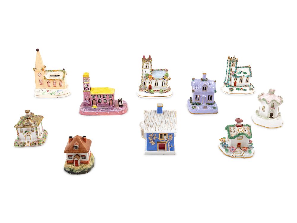 Appraisal: A Collection of Staffordshire Pottery Incense Burners and Cottage Ornaments