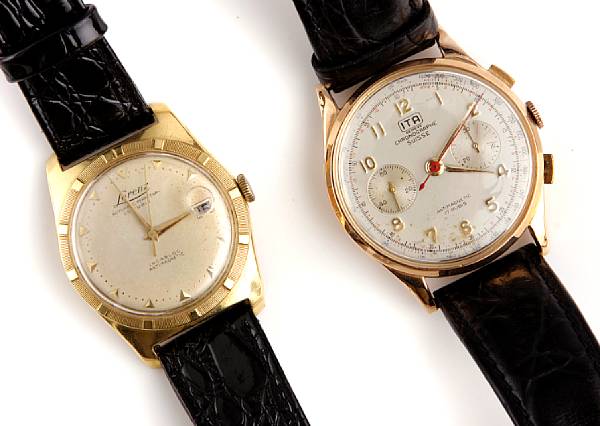 Appraisal: A collection of two gold chronographs wristwatches