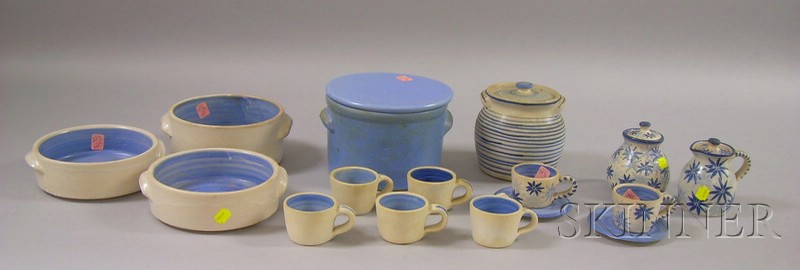 Appraisal: Sixteen Pieces of Dorchester Pottery Decorated Tableware including cups jars