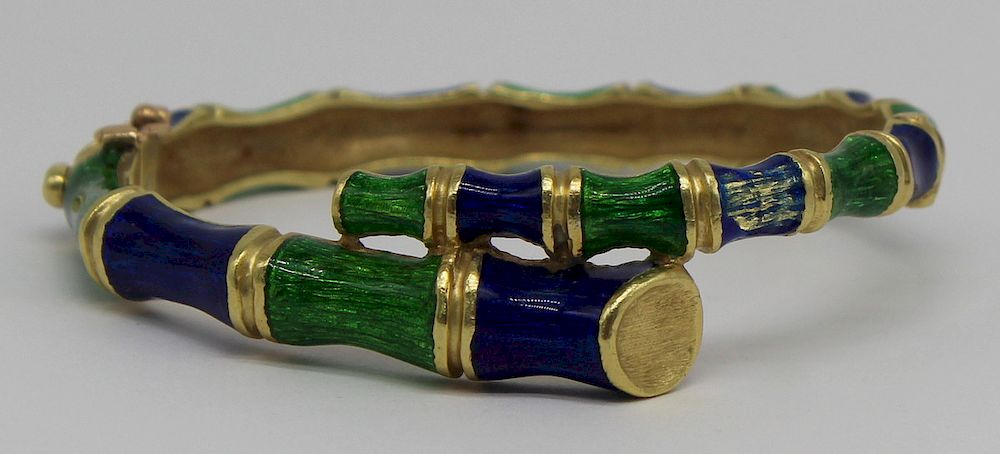 Appraisal: JEWELRY kt Gold and Enamel Bamboo Bracelet kt yellow gold